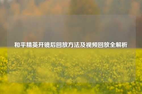 和平精英开镜后回放 及视频回放全解析