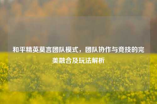 和平精英莫言团队模式,团队协作与竞技的完美融合及玩法解析