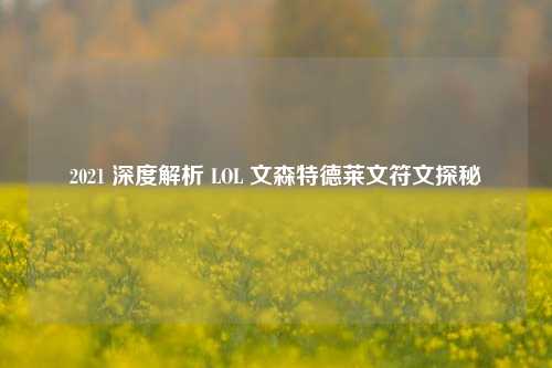 2021 深度解析 LOL 文森特德莱文符文探秘