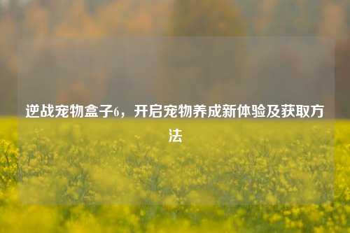 逆战宠物盒子6,开启宠物养成新体验及获取