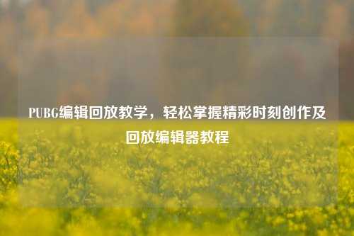 PUBG编辑回放教学,轻松掌握精彩时刻创作及回放编辑器教程