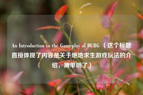 An Introduction to the Gameplay of PUBG (这个标题直接体现了内容是关于绝地求生游戏玩法的介绍,简单明了)