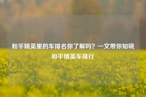 和平精英里的车排名你了解吗?一文带你知晓和平精英车排行