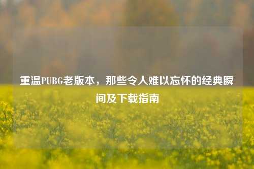 重温PUBG老版本,那些令人难以忘怀的经典瞬间及下载指南