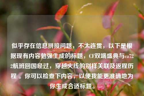 似乎存在信息拼接问题,不太连贯,以下是根据现有内容勉强生成的标题,CF双端盛典与ca722航班回国经过,穿越火线的别样关联及返程历程 。你可以检查下内容,以便我能更准确地为你生成合适标题。